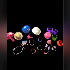 Lot Of Barbie Hats And Accessories Helmets Nurse Headband Crown Gloves Chef Hat